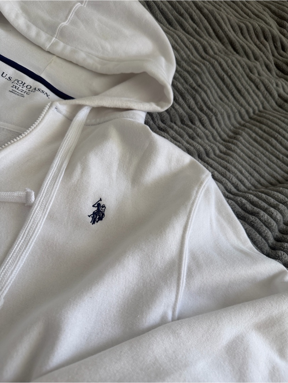 U.S. Polo Assn. White Zip-Up Hoodie with Navy Logo